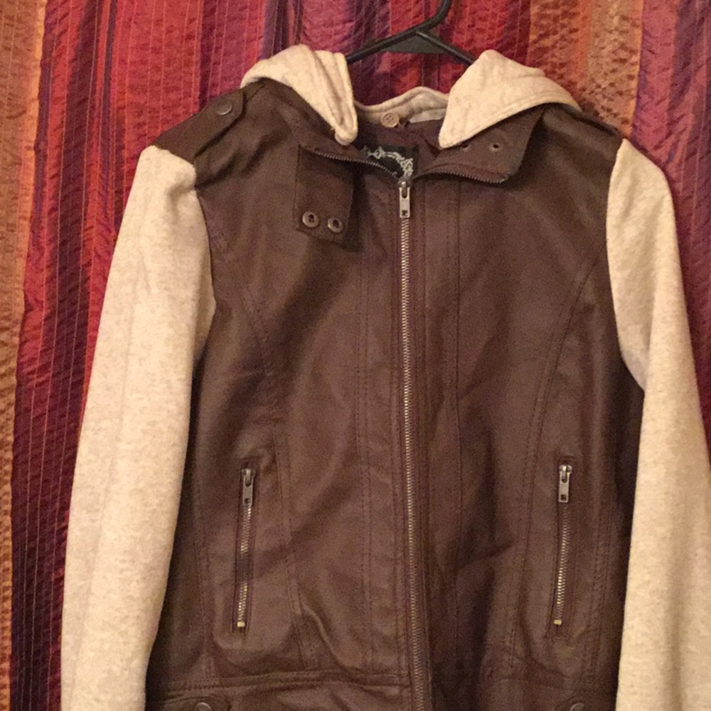 Faux leather jacket with hood L